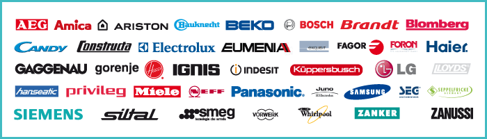 Logos bekannter Waschmaschinenhersteller, wie Siemens, Bosch und Miele